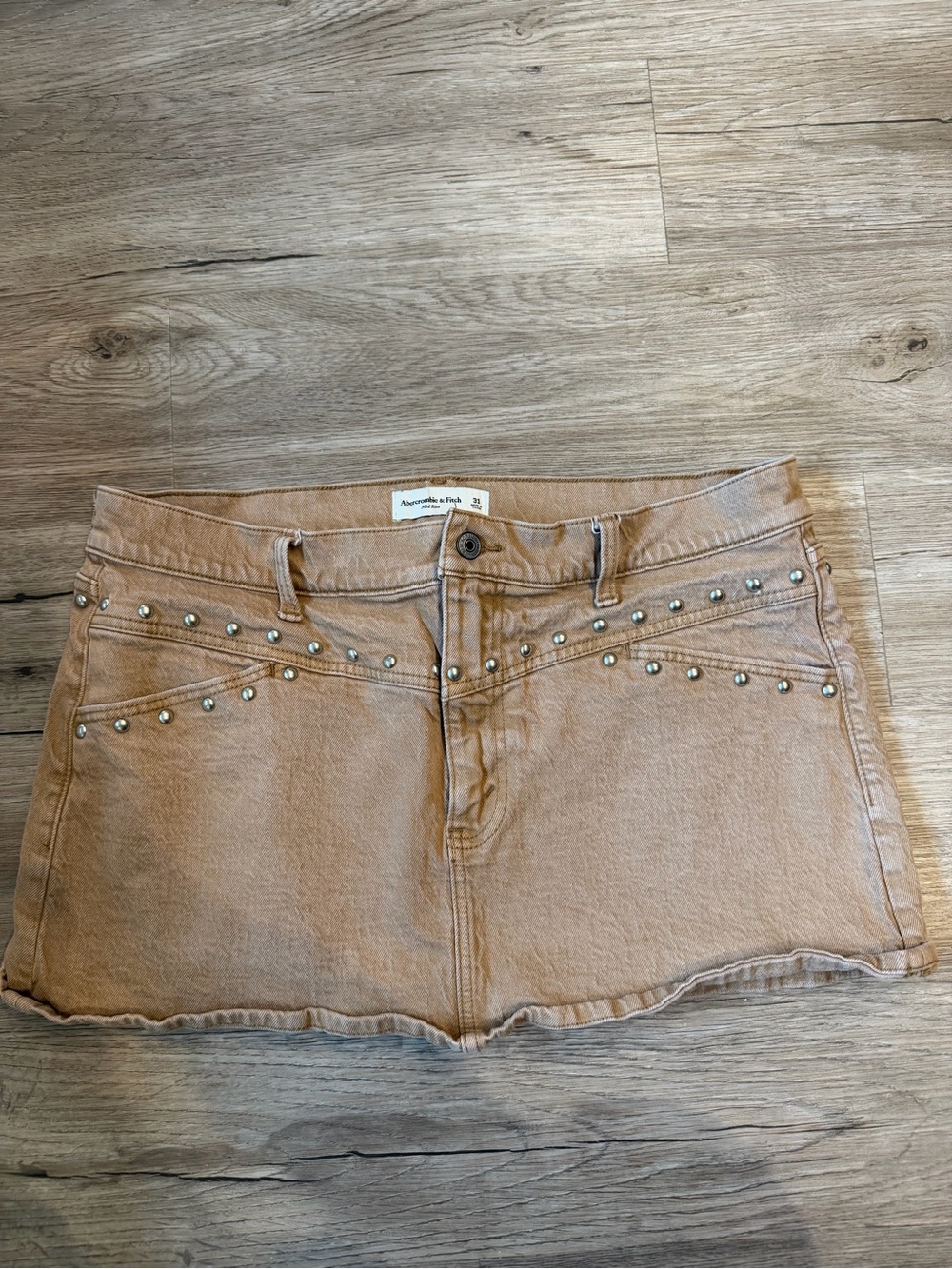 Abercrombie & Fitch Tan Studded Denim Mini Skirt